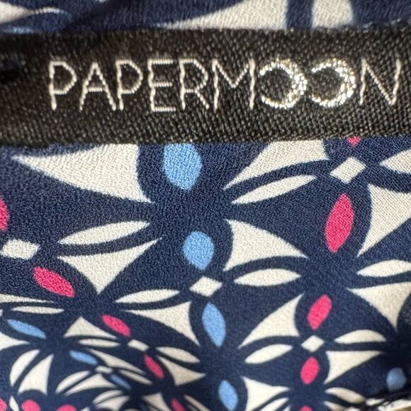 Papermoon blue pink and white abstract print keyhole back top size medium - Picture 4 of 6